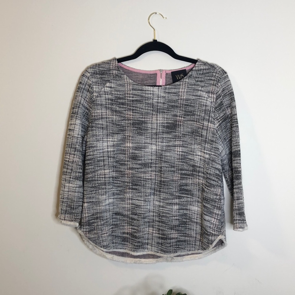 Black, white, pink tweed sweater